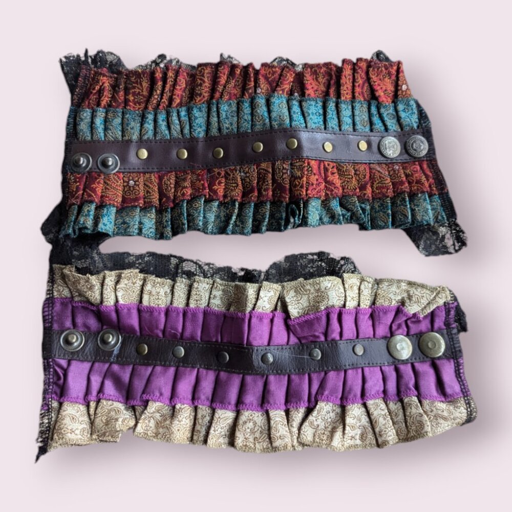 Set 2 Festival Burlesque Ruffle Lace Wrist Cuffs Burning Man Lingerie Handmade